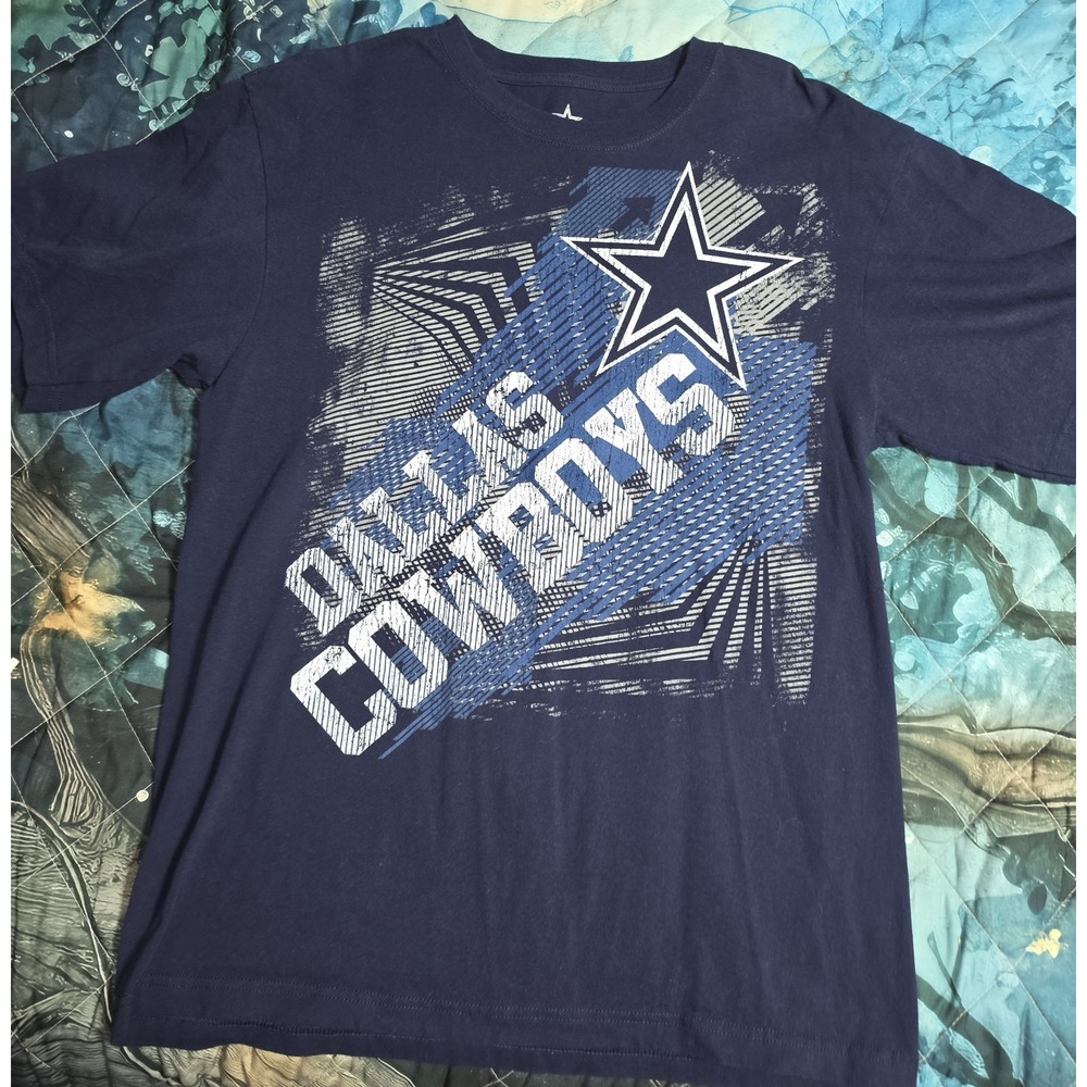 Dallas Cowboys Shirt Mens Large Blue Graphic Spell Out NFL Football Short Sleeve
